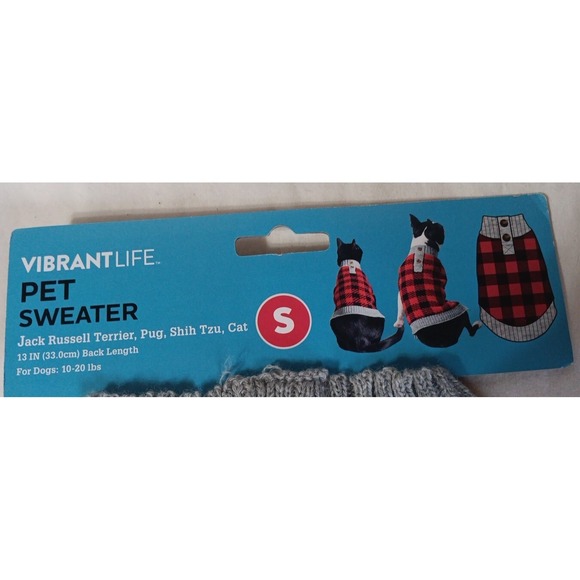 Pet Sweater Lumberjack Plaid S Dog Cat 13 Inch Back Length Vibrant Life READ - Picture 3 of 5